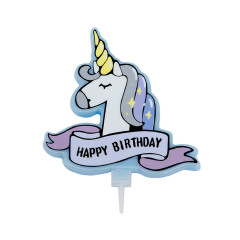Taartkaarsje Unicorn Happy Birthday**