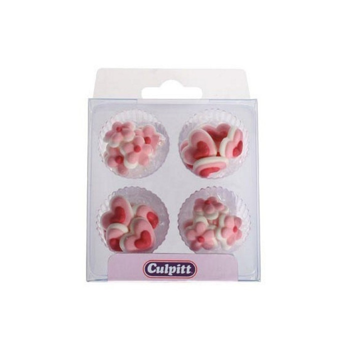 Culpitt Suikerdecoratie roze minihartjes en bloemen, 24st