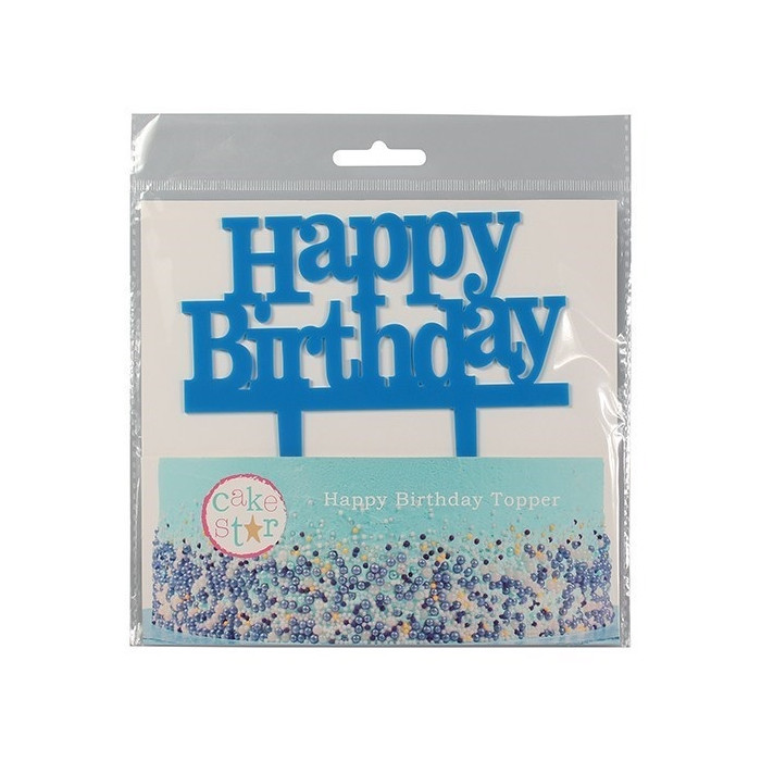 Culpitt Taarttopper Acryl Happy Birthday Blauw 145x85mm