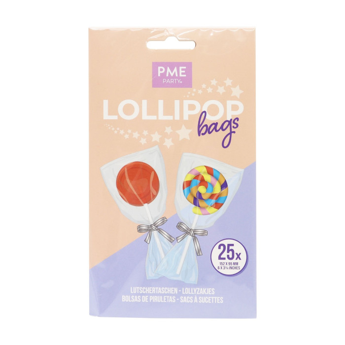 PME Lollipop zakjes met zilveren strikjes 15x9,5cm 25st.