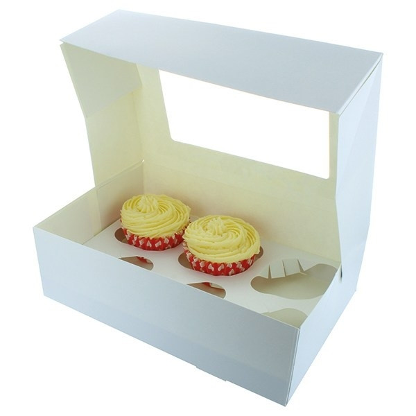 uitspraak Dapperheid Pakket Cupcake Doosje 6 / 12 MINI Wit (incl. tray-venster) 25st.