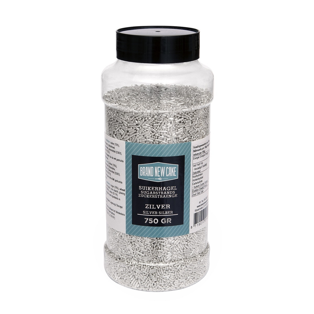 BrandNewCake Sugar Strands Metallic Zilver 750gr.**